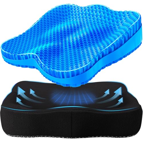 Gel Seat Cushion, Thicken Big Office Chair Cushion Chair Seat Pads for Long Sitting, Sciatica & Hip Pain Relief, Egg Seat Cushion for Wheelchair Car Office Home Travel Outdoor - color: Blue, size: X-Large(16.9"*14.6"*2.76")
