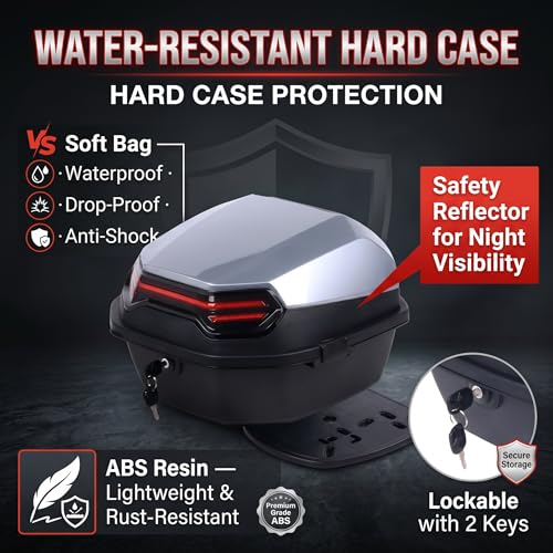 Japard Motorcycle Top Case 42L Daily Rear Tail Box Trunk, Lockable Storage Carrier, Waterproof Universal Mounting for Helmet Luggage (Silver Gray) - color: CLEARANCE! Silver Gray