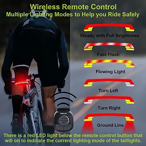 MEILAN X5 Smart Bike Tail Light with Turn Signals and Automatic Brake Light Wireless Remote Control Bike Rear Light Back USB Rechargeable Safety Warning Cycling Light Fits on Any Road Bicycle - color: 1 Pack