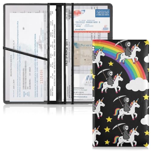 GuoChe Pu Leather Registration and Insurance Card Holder Men Women Document Wallet for any Car, Truck, Motorcycle, Trailer or Boat Halloween Fantasy Creature Costume Grim Reaper Riding Fantasy - color: 25