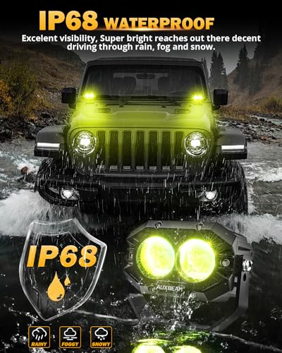 Auxbeam 4In 60W Amber Fog Lights, Amber Led Pods Super Bright Spot Beam Offroad Lights with Plug and Play Wiring Harness Kit for Truck SUV ATV UTV Jeep Wrangler Motorcycle - color: Amber Spot Beam (ZD000706)