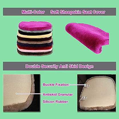 OGLAND Fluffy Fuzzy Genuine Sheepskin Car Seat Belt Covers and Seat Covers