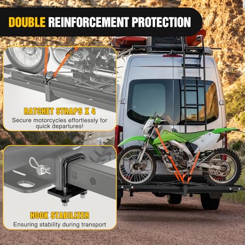 Nilight Motorcycle Hitch Carrier 600LBS, Heavy Duty Dirt Bike Hitch Hauler with 55.11" Longer Ramp, Pin, Tie-Down Strap and Tightener, 2" Receiver, 5" Wide Tire - color: Motorcycle Hitch Carrier Steel 600 LBS