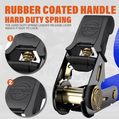 Haccoplanet Ratchet Tie Down Straps, 2340lb Break Strength, 4pc 1inch x 16FT Ratchet Strap Set with Padded Handles & Coated S Hook W/Safety Clip, Cargo Strap Tie-Down for Motorcycle, Truck (Blue) - color: Blue