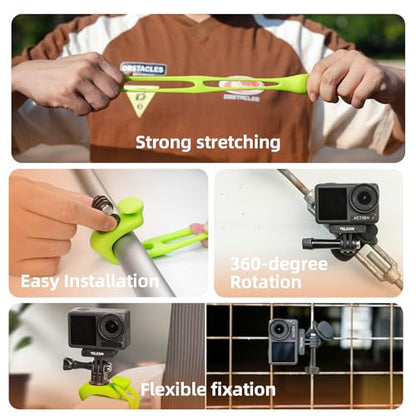 TELESIN Camera Flexible Mount 360 Strap Mount Wrap Band for GoPro Hero 13 12 11 10 9 Insta360 DJI Action Osmo Pocket Bike Motorcycle Handlebar Roll Bar Tube Clip Holder Attach Accessories - color: Grey
