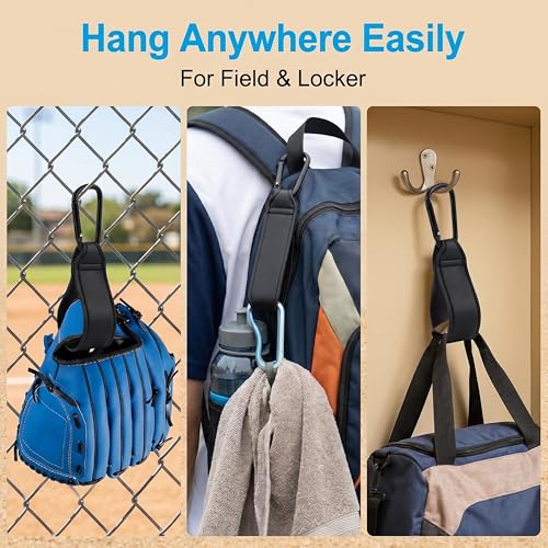 3 PCS Adjustable Baseball Glove Clip for Hanging Bags, Sports Gear Holder with Loops for Drying & Equipment Storage