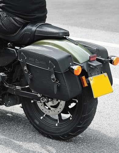 KEMIMOTO Motorcycle Saddlebags with Tail lights Moving Backwards 32L Leather Saddle Bags Motorcycles Compatible with Sportster 883