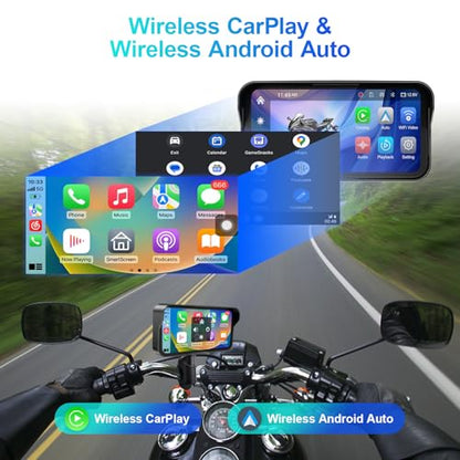 LBW 6.25" Carplay Screen for Motorcycle (Includes128G SD Card) with Dual 2K Dash Cam, TPMS, Wireless Android Auto, GPS Navigation, IP67 Waterproof, HD Touch Screen, Bluetooth, Remote Control, Siri