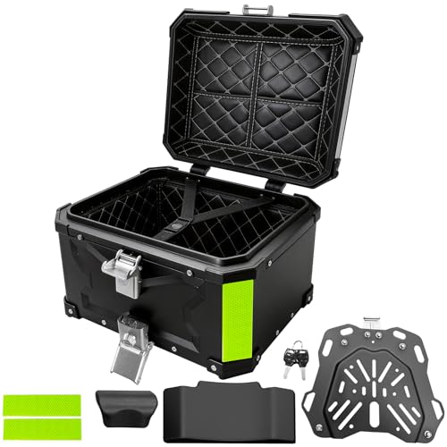 Motorcycle Top Case 45L Aluminum Alloy Motorbike Tail Box with Waterproof Lid & Anti-Shock Detachable Suitable for Stowing Helmets and Luggage
