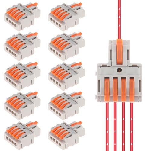 DIANN 10pcs Lever Wire Connectors 1 in 4 Out Circuit Inline Splices Electrical Wire Connector 28-12 AWG Quick Connect Splice Wire Connectors - style: 1 in 4 out