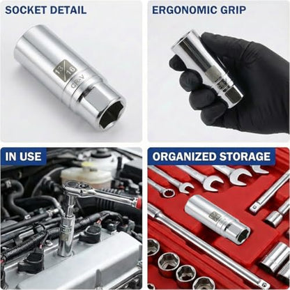 1PCS Magnetic Spark Plug Socket, 3/8 Inch Drive 6-Point Sparking Plugs Socket, Universal Spark Plug Removal Tool Accessories for Most Cars, SUVs, Trucks(13/16IN) - size: 13/16IN