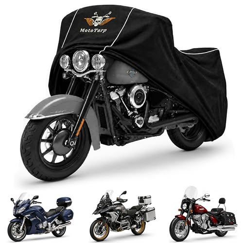 600D Heavy Duty Motorcycle Cover Waterproof Outdoor Storage All-Season Weatherproof Protection with Air Vents, Exhaust Heat Shield, Wheel Lock Slots & Reflective Strips - size: 3XL (98X41X61)