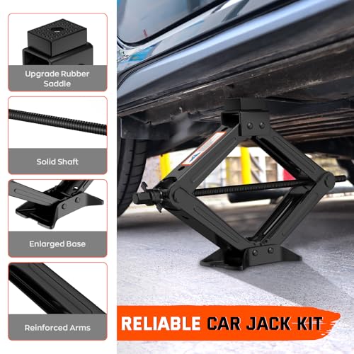Universal Car Jack Kit Scissor Jack for Car 2 Ton Spare Tire Changing Kit,Portable Tire Jack Repair Kit with Lug Wrench,Car Lifting Jack for Auto/SUV/MPV - size: 2T with Rubber Top