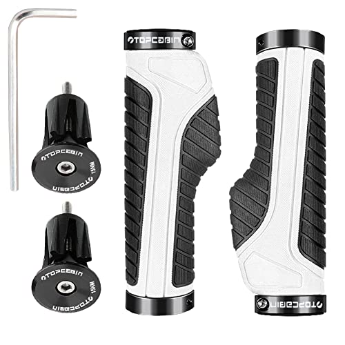 TOPCABIN Ergonomic Bike Grips - Widen Holding Rubber Grips with Aluminum LockGrips for Mountain & Road Bikes - color: Knife Style, White/Black (Aluminum Lock Plug) 1 Pair