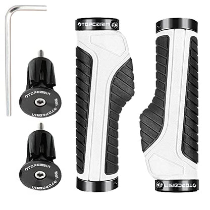 TOPCABIN Ergonomic Bike Grips - Widen Holding Rubber Grips with Aluminum LockGrips for Mountain & Road Bikes - color: Knife Style, White/Black (Aluminum Lock Plug) 1 Pair