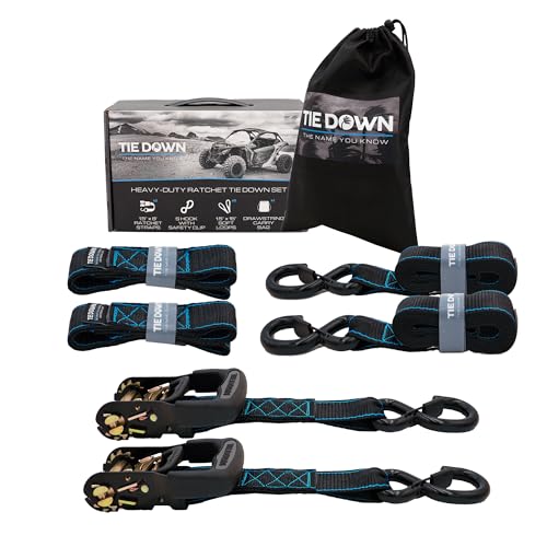 Tie Down 1.5 inch x 8 ft Black Heavy Duty Ratchet Strap, 2-Pack Kit - 5208 lbs. Breaking Load Limit - color: Black, size: 2-Pack