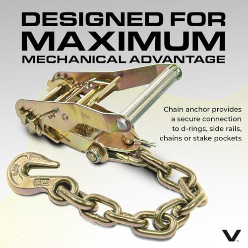 VULCAN Car Tie Down with Chain Anchors - Lasso Style - 2 Inch x 96 Inch - 4 Pack - Classic Yellow - 3,300 Pound Safe Working Load - size: Chain Anchors - Classic Yellow (4 Pack)
