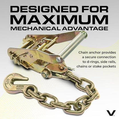 VULCAN Car Tie Down with Chain Anchors - Lasso Style - 2 Inch x 96 Inch - 4 Pack - Classic Yellow - 3,300 Pound Safe Working Load - size: Chain Anchors - Classic Yellow (4 Pack)