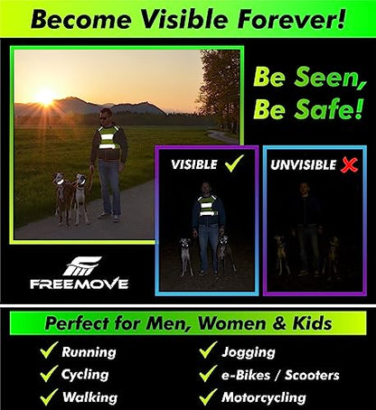 FREEMOVE Reflective Vest - Running Gear + 2 Bands & Bag/Ultralight & Comfy Safety Vests for Running, Walking, Cycling - size: X-Small