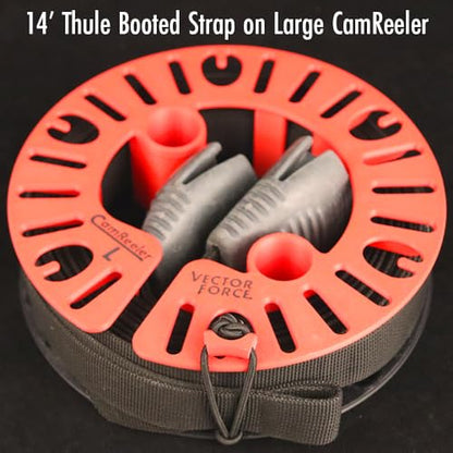 CamReeler Large Load Strap Manager - Roll Up a Pair of Cam Buckle or Ratchet Straps with Boots or Bumpers - for 11 to 15 Foot Straps - 2 Pack - color: Large Red 2 Pack