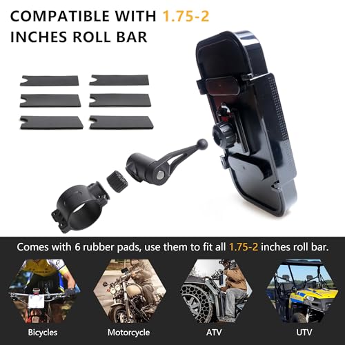 UTV ATV Phone Mount Waterproof Holder Compatible with Polaris RZR Ranger General Pioneer Talon Can Am Commander Maverick X3 Kawasaki Bike Motorcycle with 1.75"-2" Roll Bar Cage Accessories