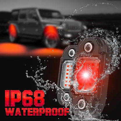 4 Pods Red Rock Lights 24 LEDs Chips Waterproof Neon Trail Rig Lamp Underglow Lights for Car Truck Motorcycle SUV ATV UTV (Red) - color: Red