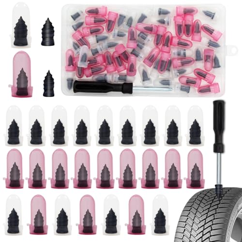 61 PCS Tire Repair Rubber Nail, Tire Plugs Screw Type Reliable Screw in Tire Repair Plugs with Screwdriver, Quick Tool Screw Tire Plug Kit Tire patch kit for Cars Motorcycles Trucks Tractors Bicycles