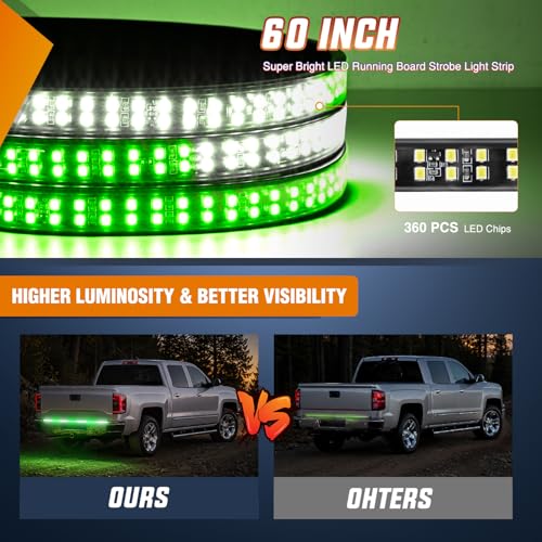 Nilight 60 Inch Truck Tailgate Strobe Light Strip Tail Emergency Bar Rear Window Warning Lamp Ultra-Bright Double Row 360 LED for Pickup Trailers Construction Vehicles Car SUV, Green White - color: 60" Tailgte Strobe Green White