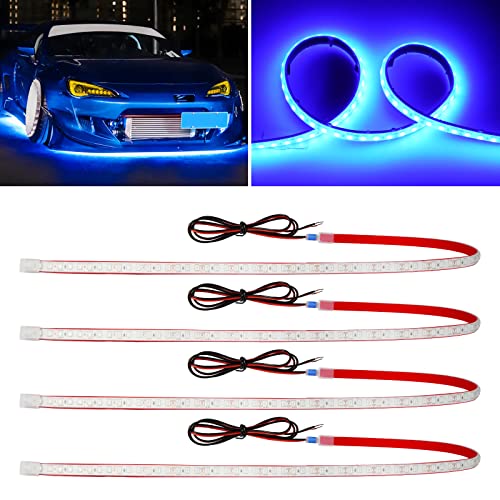 Blue Led Strip Lights,24inch 12V Car LED Strip Light IP68 Waterproof Cuttable for Car Motorcycles Boat Golf Cart Truck Cargo Home Decoration with Strong Nano Tape,(4PCS) - color: Blue, size: 24 inch