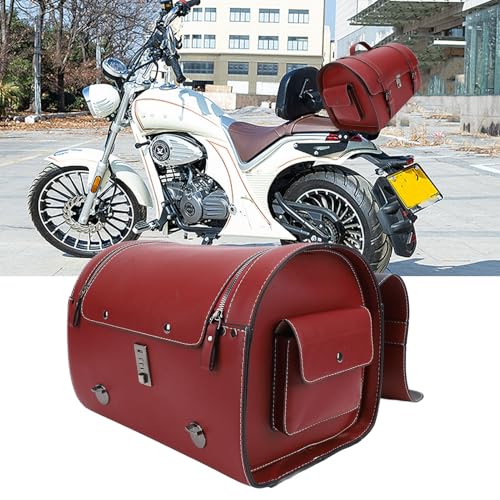 Motorcycle Luggage Bag with Quick Release Mount for Rear Racks, 29.5L Motorcycle Trunk Bag for Gear and Tools, Water defiance PU Leather Shell (Wine Red) - size: Wine Red