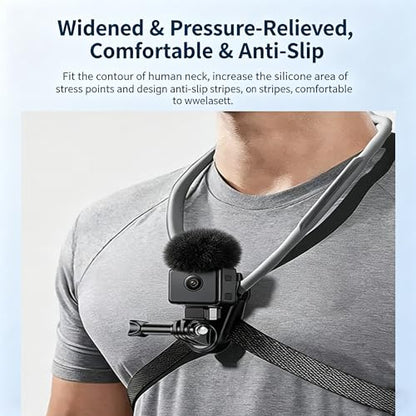 Neck Mount for Action Cameras, Quick Release POV Holder for GoPro Hero 13/12/11/10/9, DJI OSMO Action 5/4 Pro, Insta360, Hands-Free Stabilized Vlogging, Adjustable Angle Chest Mount for Filming - style: Neck Camera Holder