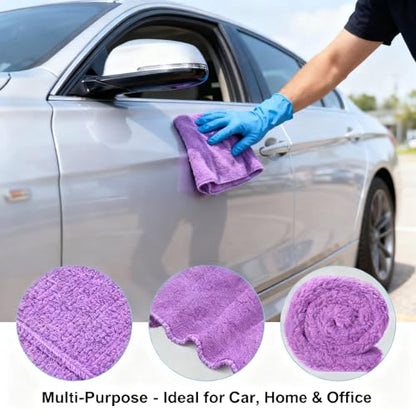 Premium Microfiber Detailing Absorbent Towels, 340 GSM Lint-Free Car Polishing Waxing Buffing Dry Towels for House, Kitchen, Car, Glass, Stainless Steel, Window, Boat Cleaner - 12 Pack (Purple) - color: Purple 12pcs