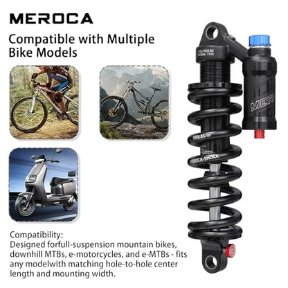 MEROCA Adjustable Air Spring Coil Over Shock Absorber for Mountain Bikes, 190-265mm, 550LBS Spring, Rebound, Compression, Preload, and Air Pressure (200-300 PSI) Fits MTB/Downhill/eBikes - size: 265mm*550lbs