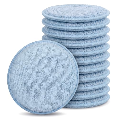 12 Pack 5 Inch Car Wax Applicator Pads, Microfiber and Foam Reusable Pads for Buffing, Detailing and Fine Polishing, for Car Cleaning, Waxing and Care(Blue1) - color: Solid Blue, size: 12pcs