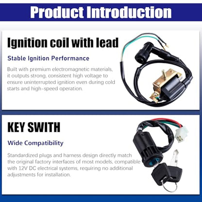 Wiring Loom Harness Kill Switch Ignition Coil Cdi Box Spark Plug Rebuild Kit for Kick Start Dirt Pit Bike ATV 50CC 70CC 90CC 110CC-160cc Buggy Go Kart Wire Harness