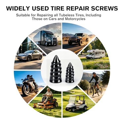 71PCS Tire Repair Rubber Nail Kit with Screwdriver for Tubeless Tires | 2 Sizes Tire Repair Spiral Screw, Tire Plugs, Fast Self-Service Tool for Car, Motorcycle, Tractor Tire Puncture Repair