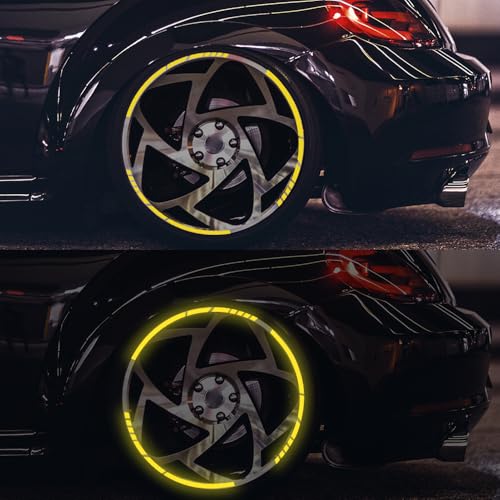 12PCS Reflective Car Wheel Stickers, Night Safety Warning Bicycle Stickers, Anti-Scratch Reflective Rim Decals for Car Motorcycle Cycling Bike (Yellow) - color: Yellow