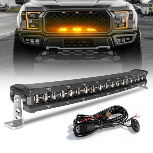 [Curved] [White & Amber Strobe] 20 inch LED Light Bar, Single Row Slim LED Bar for ATV UTV Car Truck Off-Road, Driving Beam + Flashing Chase Light with Wiring Harness - color: 20in [Curved][White & Amber Strobe]