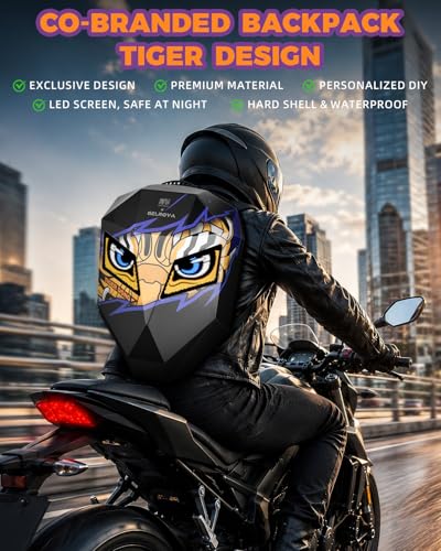 TIGER DONG 19-Inch LED Motorcycle Knight Backpack, App-Controlled DIY,Expandable Hard Shell Helmet Bag with Laptop Compartment, Riding Travel Backpack - color: Yellow and Black