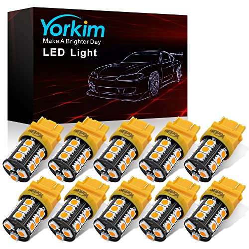 Yorkim 3157 LED Light Bulbs Amber Bright,3056 3156 3156A 3057 4057 3157 4157 T25 LED Bulbs for Brake Lights, Backup Reverse Lights,Reverse Tail Lights - Pack of 10 - color: Amber Yellow, size: 3157/3156