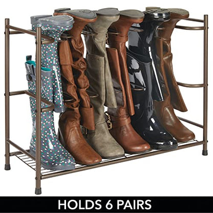 mDesign Boot Storage & Organizer Rack, Space-Saving Holder for Rain, Riding, Dress Boots - Holds 6 Pairs - Modern Design, Sturdy Steel - Espresso Brown - color: Espresso