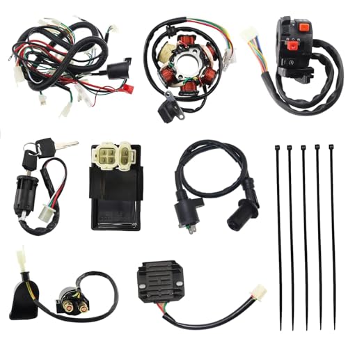 PRO BAT GY6 150cc Full Electrics Wiring Harness Loom W/Waterproof Cap CDI Magneto Stator ATV Quad Go Kart Buggy Scooter Moped - style: w/ Cap150cc Wiring Harness（Black Ignition Coil+Black Rectifier）