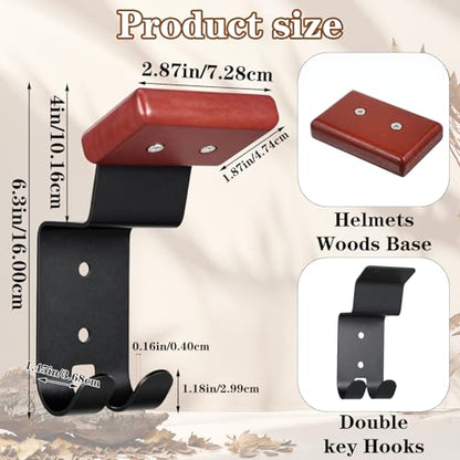 4 Pcs Motorcycle Helmet Holder with Solid Wood and Strong Steel Design Wall Mount Helmet Hanger Hooks Motorcycle Gear Rack for Football Sports Accessory (Classic, Wood)