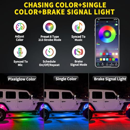 10 Pods Full Angle RGB Rock Lights Compatible with 12V Trucks Jeep UTV SUV ATV Boat Golf Cart, Waterproof Multi-Color, App/Remote Control Led Rock Lights with Music Mode(Patented) - size: 10 Pods-Full Angle-(New 3 Control Mode)-12V