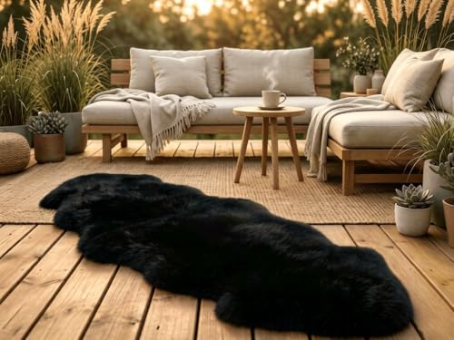 AOGELAN Area Rugs, Genuine New Zealand Sheepskin Rug, Soft Fur Throw Rug (Black, Double Pelt/2FT*6FT) - color: Black, size: 2' x 6' (Double Pelt)