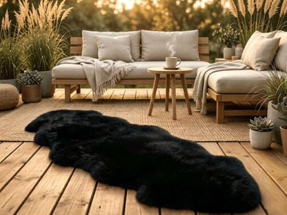 AOGELAN Area Rugs, Genuine New Zealand Sheepskin Rug, Soft Fur Throw Rug (Black, Double Pelt/2FT*6FT) - color: Black, size: 2' x 6' (Double Pelt)