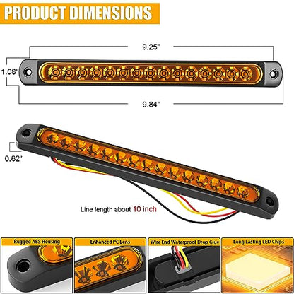 PSEQT 10" 15 LED Trailer Turn Tail Light Bar - Amber Sequential Signal Marker Assembly With Identification Clearance Strip - Waterproof for Wrangler, Golf Cart, Offroad Truck, RV, UTV, ATV - color: Amber