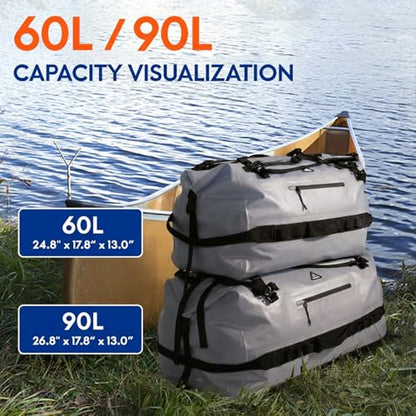 Haimont IPX7 Waterproof Roll-Top Dry Duffel Backpack | 60L/90L Sizes, 500D Tarpaulin, Welded Seams, Mesh Pockets, Boating & Kayaking - color: Light Gray, size: 90L