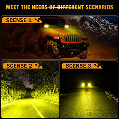 Auxbeam LED Amber Fog Light, 4Inch 60W Led Driving Offroad Lights Pod Super Bright with Wiring Harness Kit Yellow Flood Beam Pod Light for Truck SUV ATV UTV Jeep Wrangler Motorcycle - color: Amber Flood Beam (ZD000711)