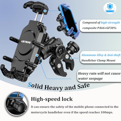 LOKTENWO Motorcycle Phone Mount with Vibration Dampener & High-Speed Secure Lock, Anti-Theft ATV Scooter Motorcycle Handlebar Phone Holder for 5.4” to 7.2” Smartphone
